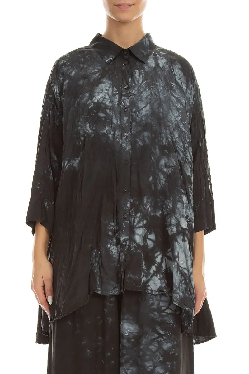 Loose Liquid Charcoal Crumpled Pure Silk Shirt 2