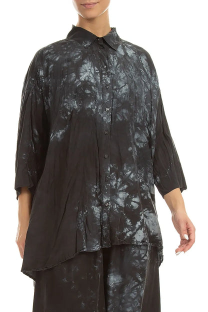 Loose Liquid Charcoal Crumpled Pure Silk Shirt 4
