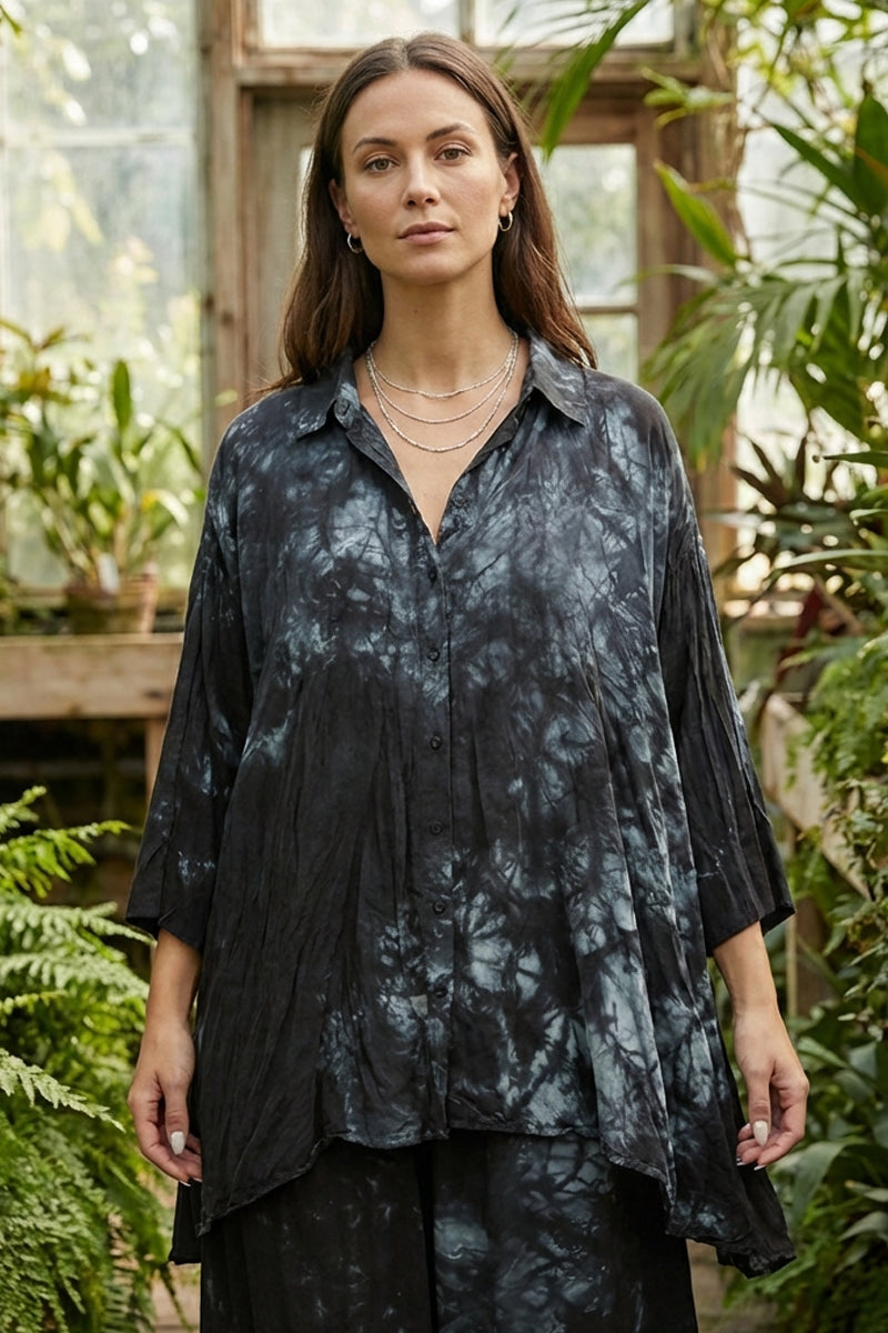 Loose Liquid Charcoal Crumpled Pure Silk Shirt 1