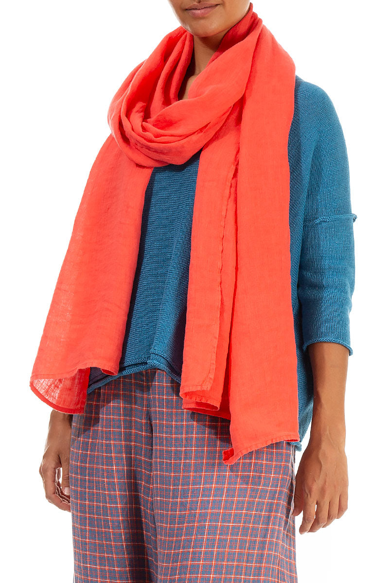 Living Coral Soft Gauze Linen Scarf 3