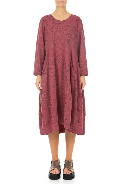 Long Antique Ruby Abstract Sketch Cotton Dress 1