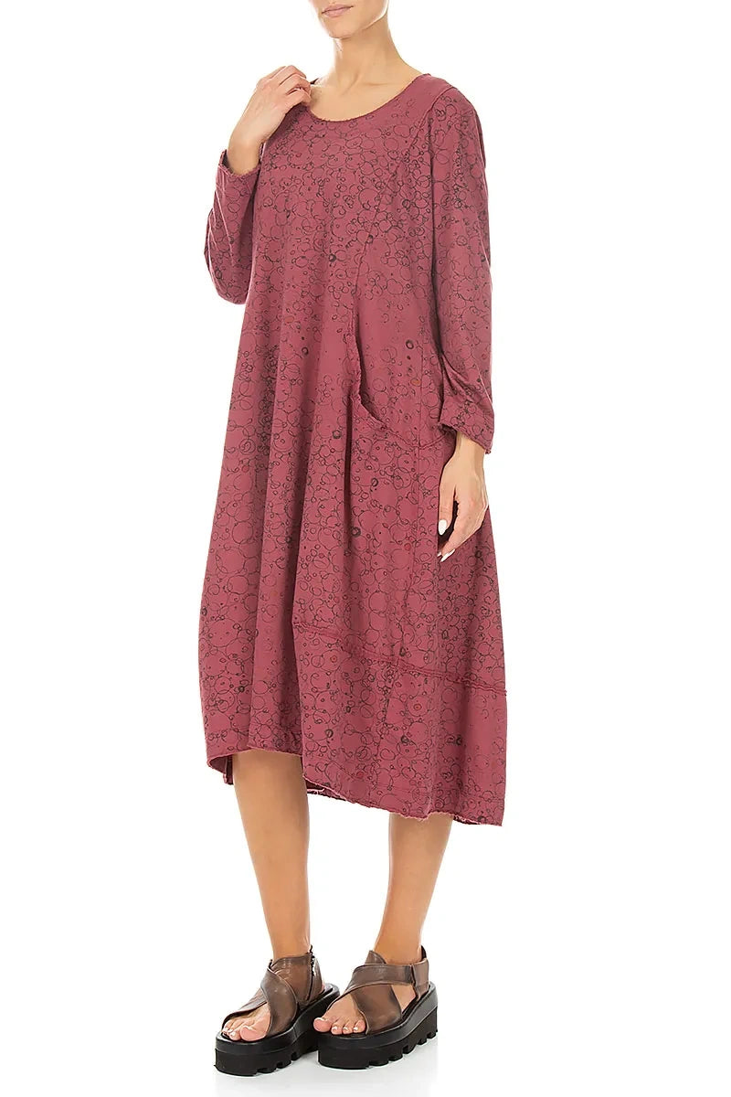 Long Antique Ruby Abstract Sketch Cotton Dress 3