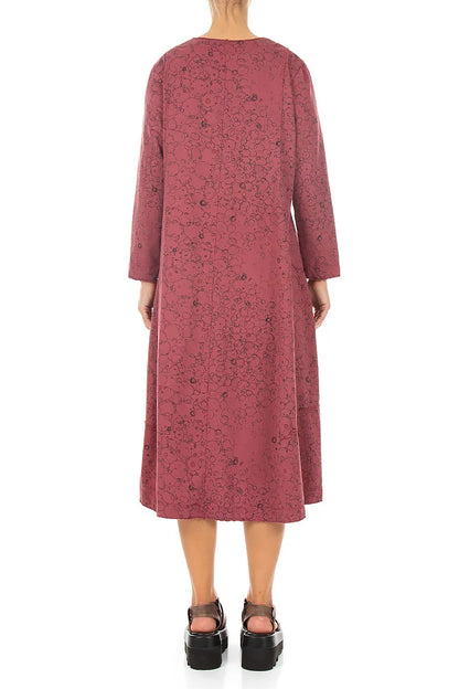 Long Antique Ruby Abstract Sketch Cotton Dress 2