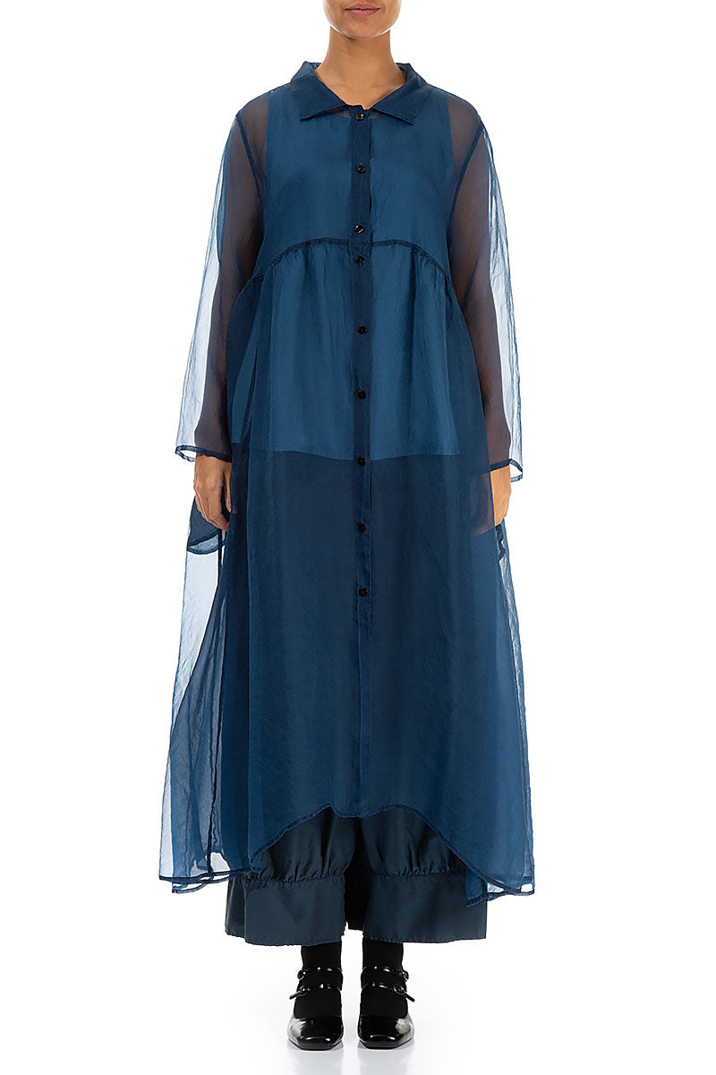 Long Azure Silk Chiffon Jacket