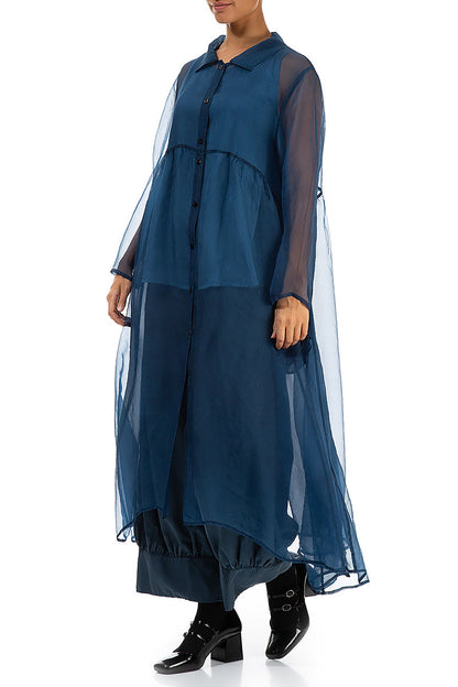 Long Azure Silk Chiffon Jacket