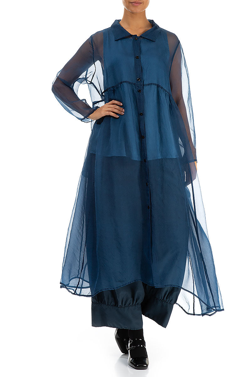 Long Azure Silk Chiffon Jacket