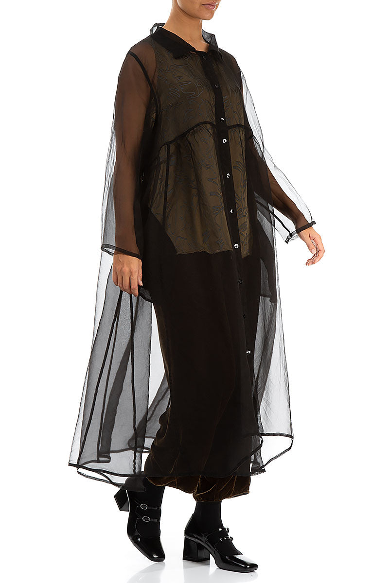 Long Black Silk Chiffon Jacket 3