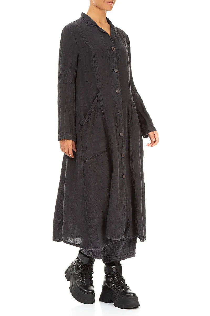 Long Graphite Mélange Linen Jacket 3
