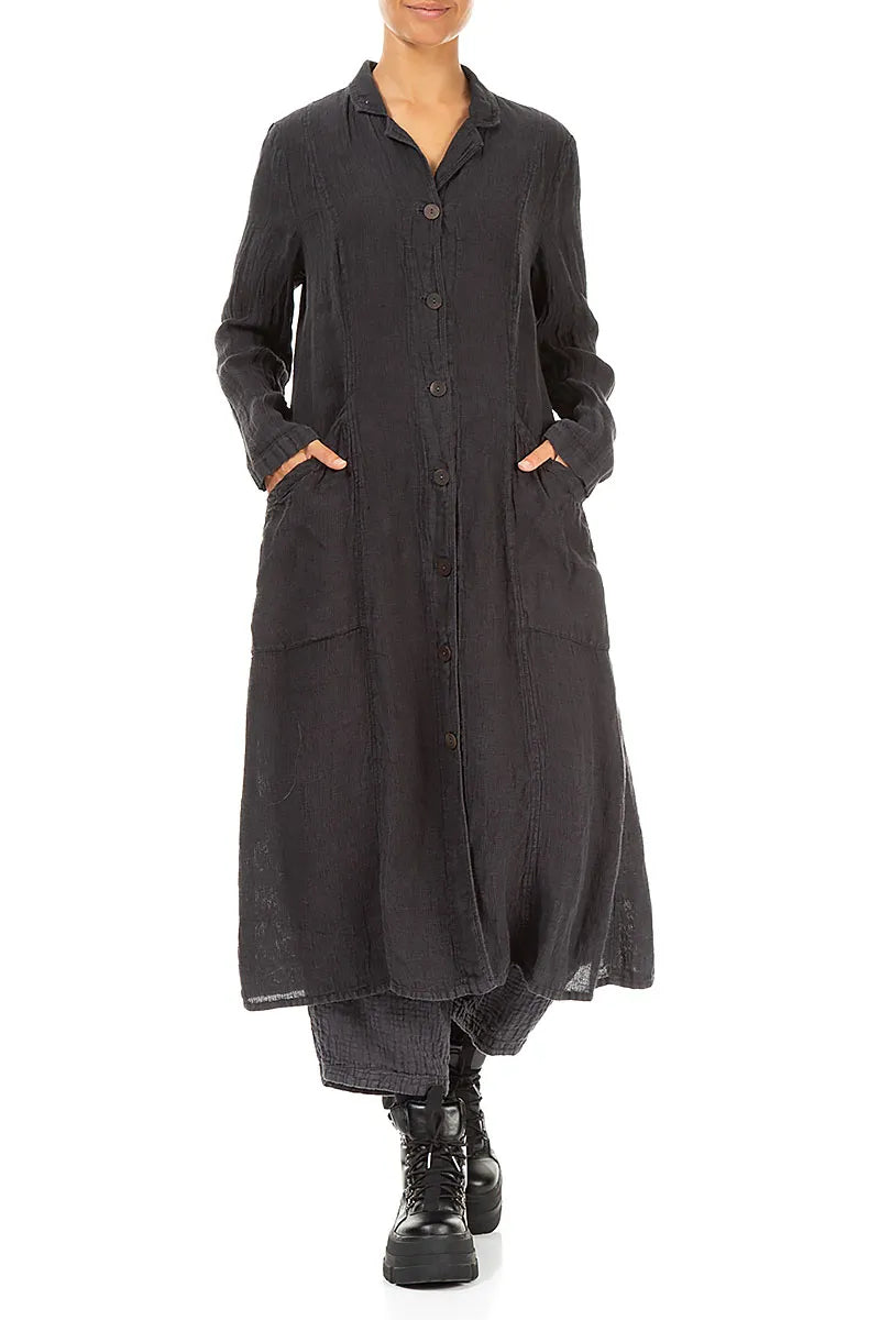 Long Graphite Mélange Linen Jacket 4