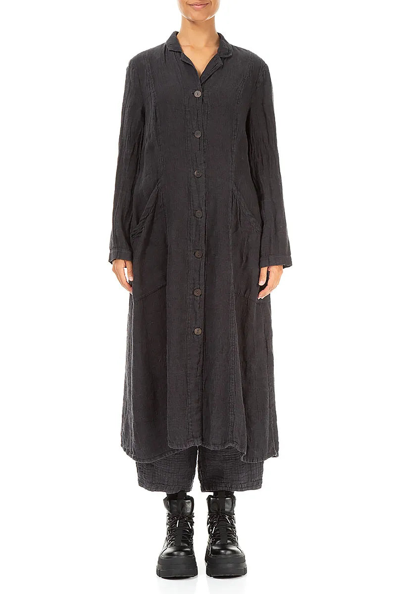Long Graphite Mélange Linen Jacket 1
