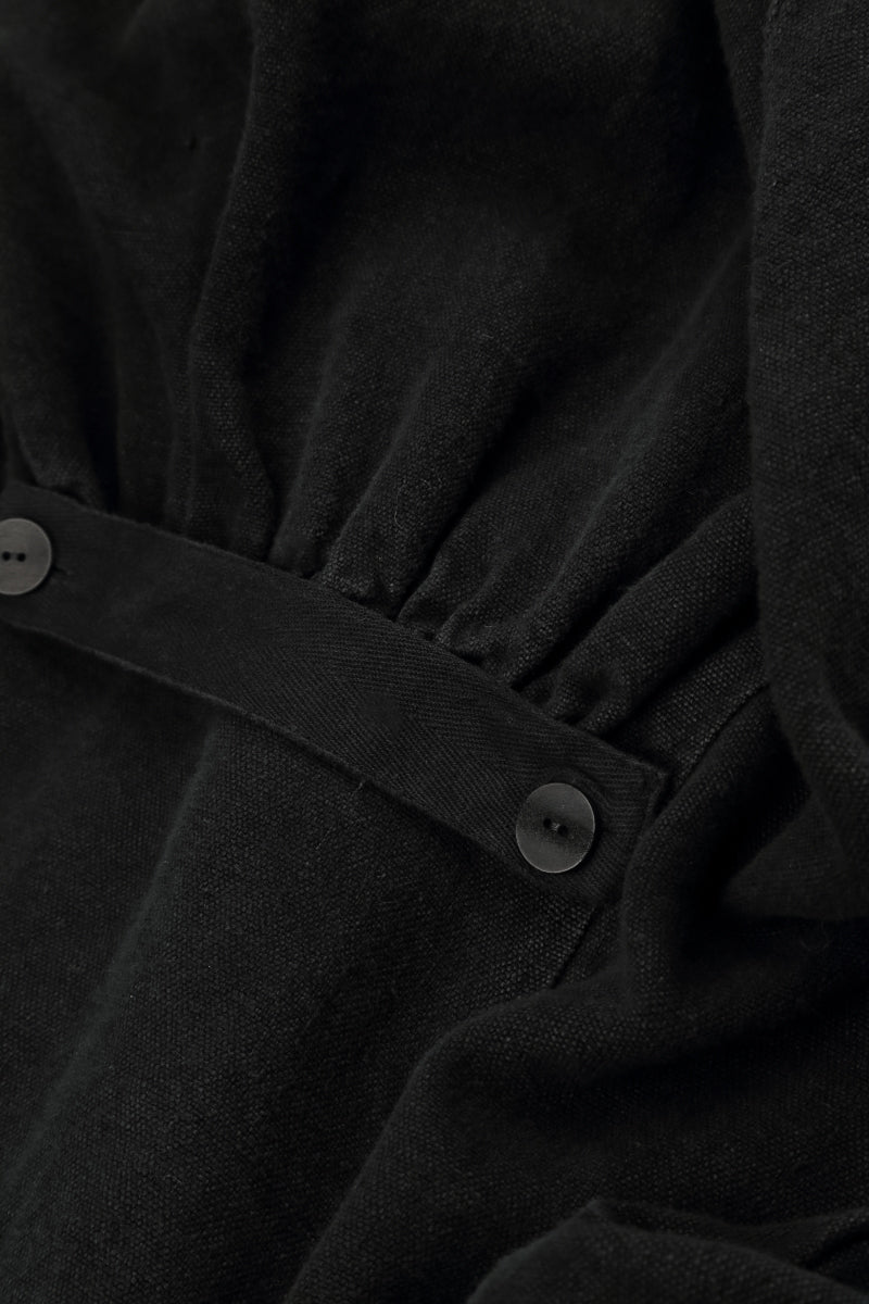 Long Buttonline Black Heavy Linen Jacket