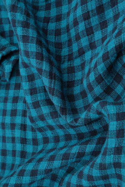 Long Buttonline Blue Check Linen Jacket