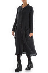 Long Buttonline Graphite Mélange Linen Jacket 4