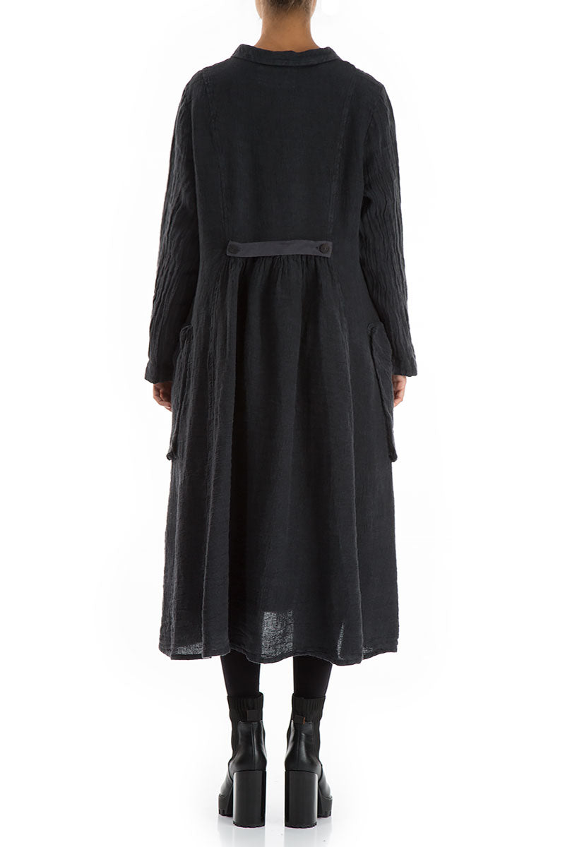 Long Buttonline Graphite Mélange Linen Jacket 2