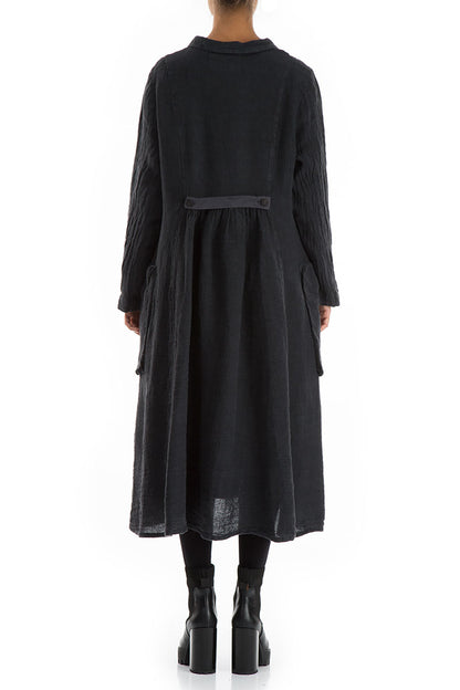 Long Buttonline Graphite Mélange Linen Jacket 2