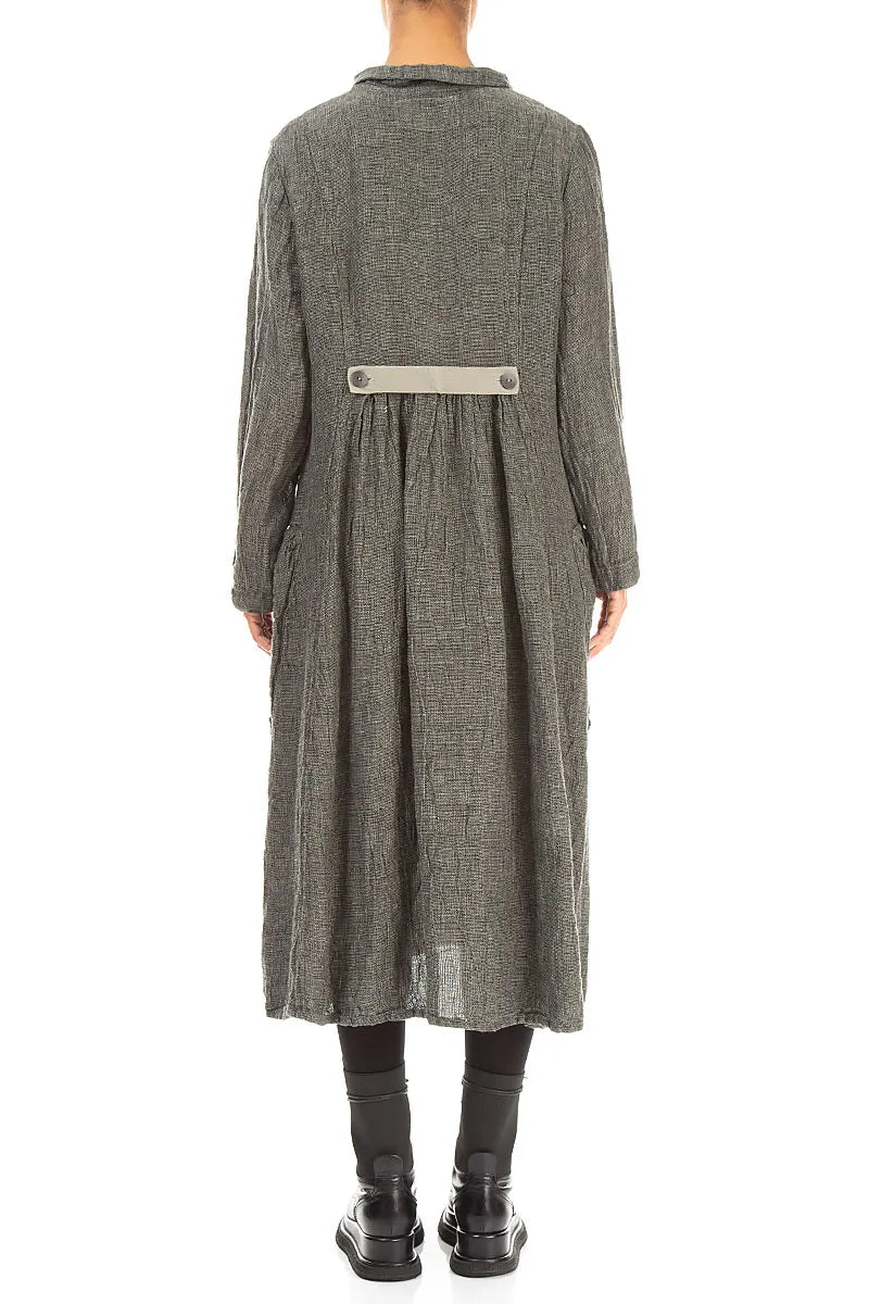 Long Buttonline Olive Grey Mélange Linen Jacket 2
