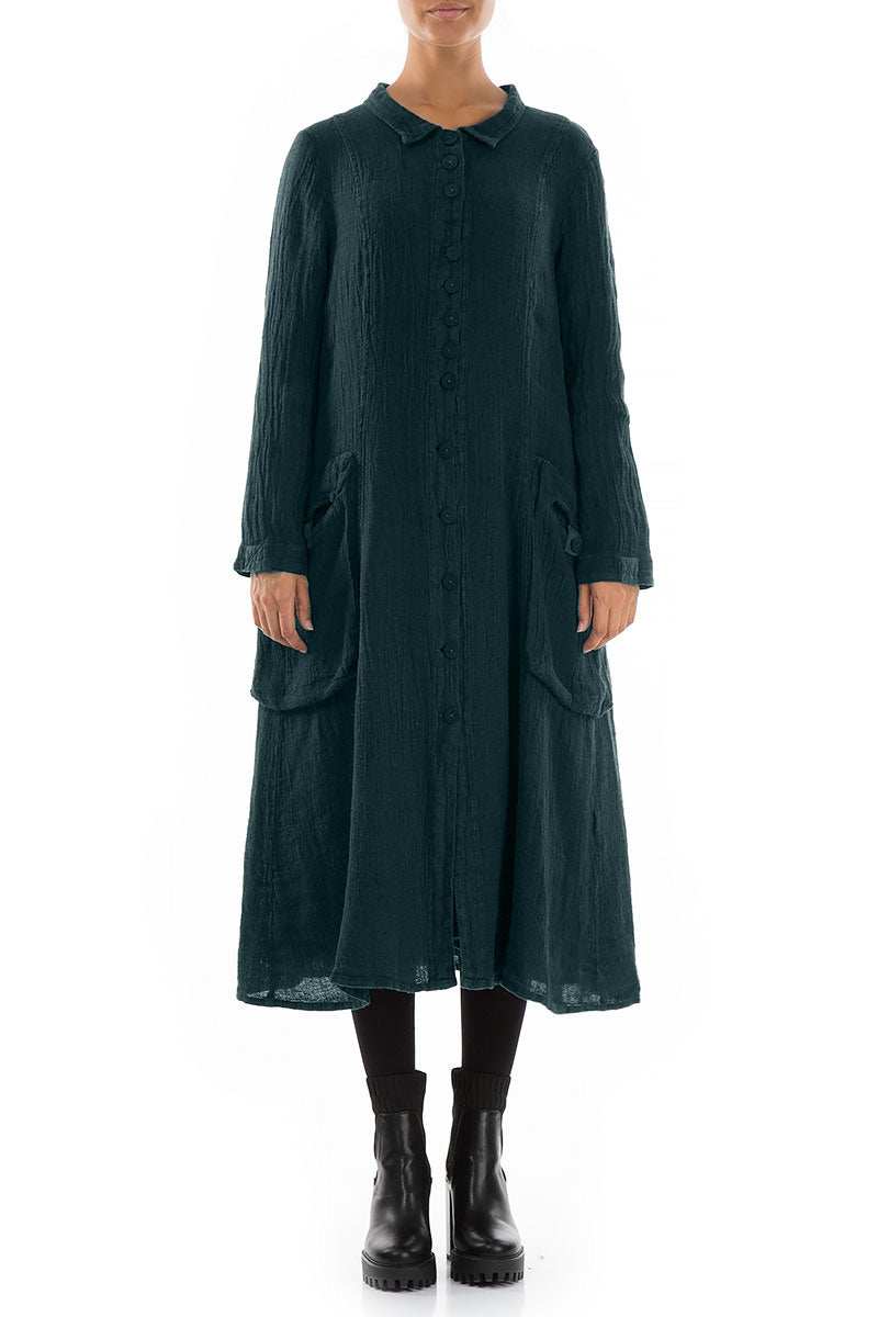 Long Buttonline Peacock Mélange Linen Jacket 1
