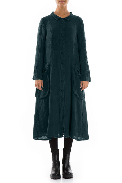 Long Buttonline Peacock Mélange Linen Jacket 1