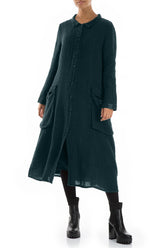 Long Buttonline Peacock Mélange Linen Jacket 3