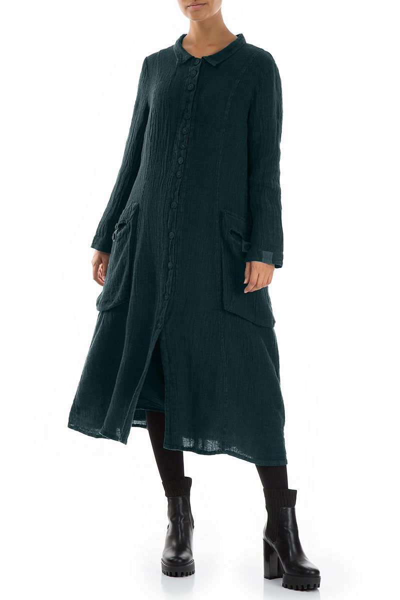Long Buttonline Peacock Mélange Linen Jacket 3
