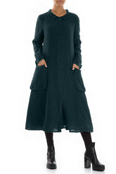 Long Buttonline Peacock Mélange Linen Jacket 4