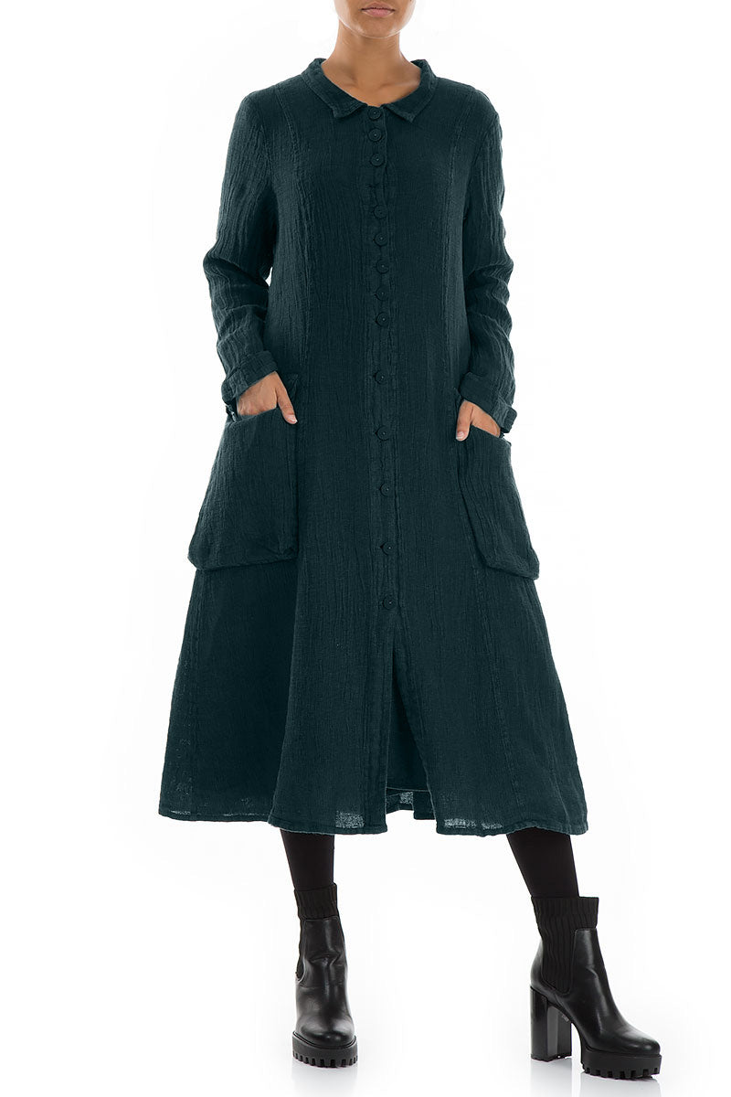 Long Buttonline Peacock Mélange Linen Jacket 4