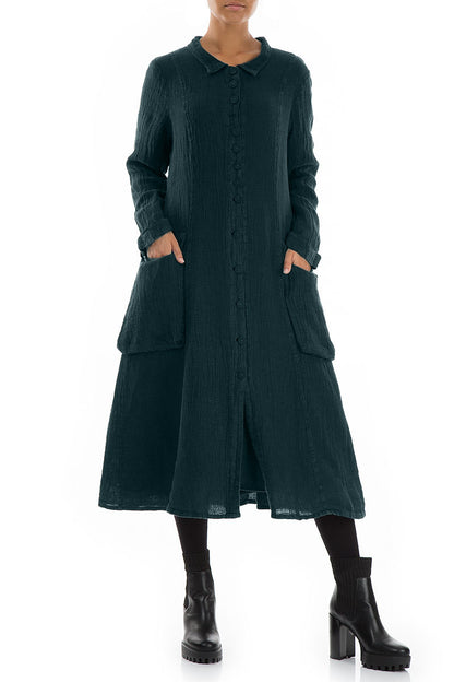 Long Buttonline Peacock Mélange Linen Jacket 4
