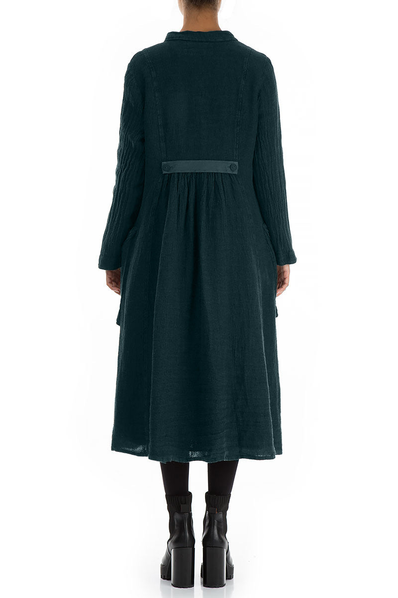 Long Buttonline Peacock Mélange Linen Jacket 2