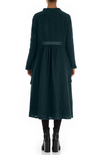Long Buttonline Peacock Mélange Linen Jacket 2
