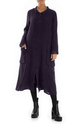 Long Buttonline Royal Purple Mélange Linen Jacket 3