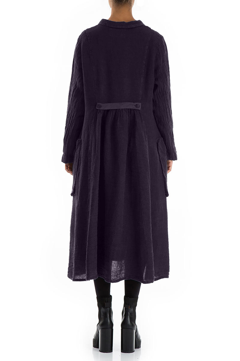 Long Buttonline Royal Purple Mélange Linen Jacket 2