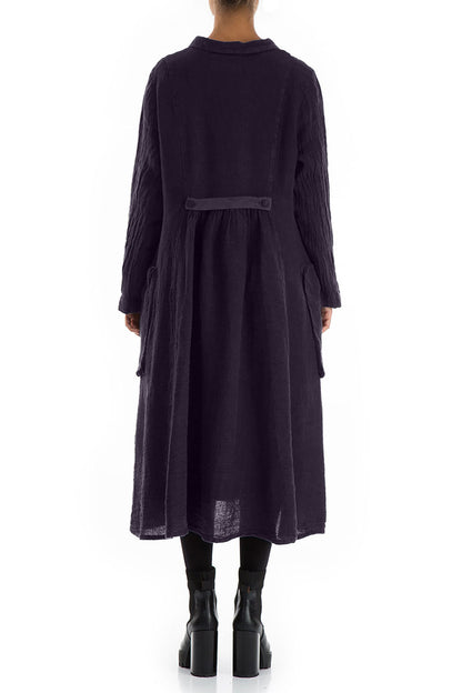 Long Buttonline Royal Purple Mélange Linen Jacket 2