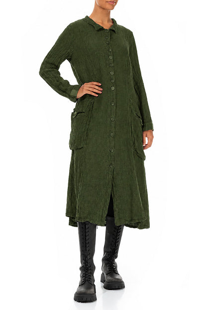 Long Buttonline Shamrock Green Mélange Linen Jacket