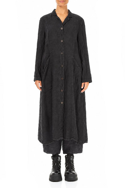 Lange Jacke aus meliertem Anthrazit-Leinen