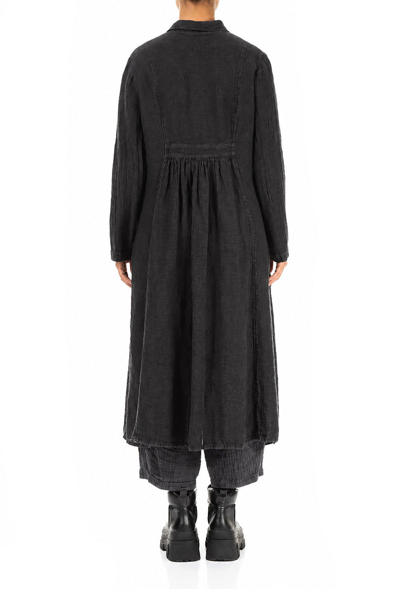 Lange Jacke aus meliertem Anthrazit-Leinen