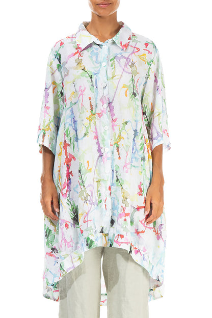 Long Colour Splash Linen Shirt 1