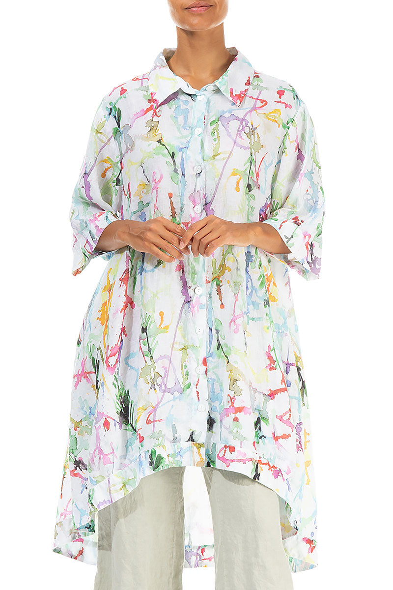 Long Colour Splash Linen Shirt 3