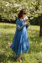 Long Cornflower Silk Chiffon Jacket 1