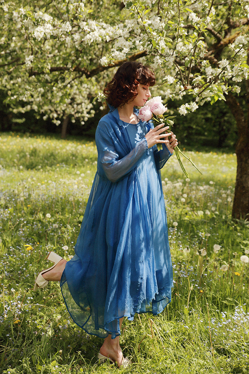 Long Cornflower Silk Chiffon Jacket 1