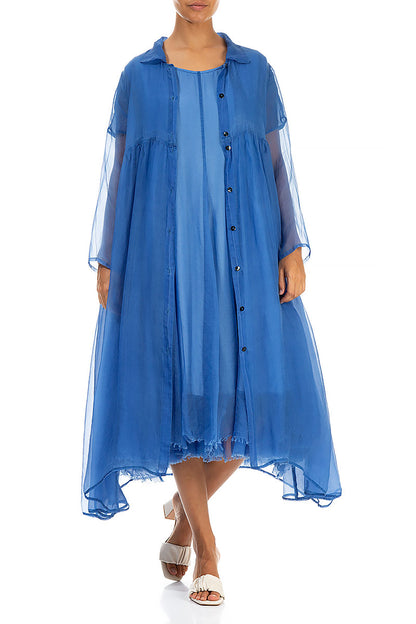 Long Cornflower Silk Chiffon Jacket 4