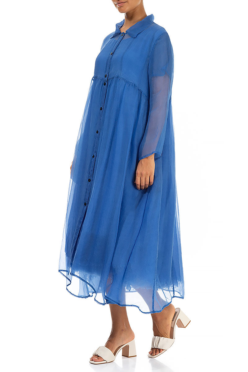 Long Cornflower Silk Chiffon Jacket 5