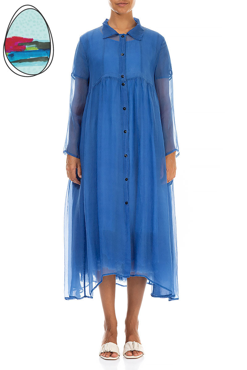 Long Cornflower Silk Chiffon Jacket