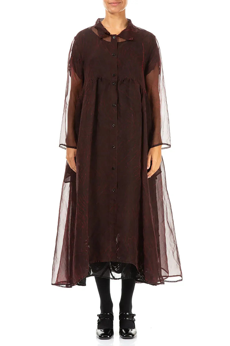 Longue veste en mousseline de soie imprimée rouge cerise foncé