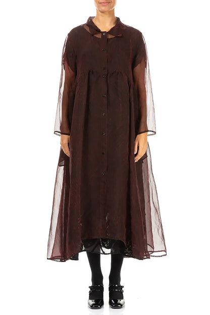 Longue veste en mousseline de soie imprimée rouge cerise foncé