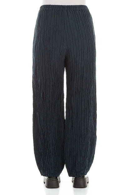 Long Dark Navy Crinkled Trousers