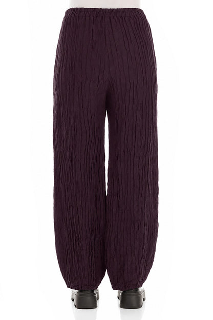 Long Deep Plum Crinkled Trousers