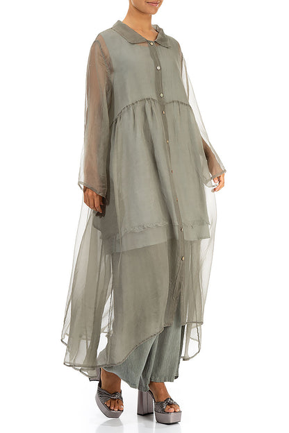 Long Khaki Silk Chiffon Jacket