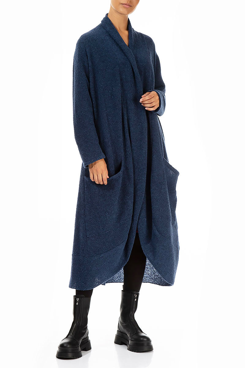 Long Open Blue Wool Cardigan 3