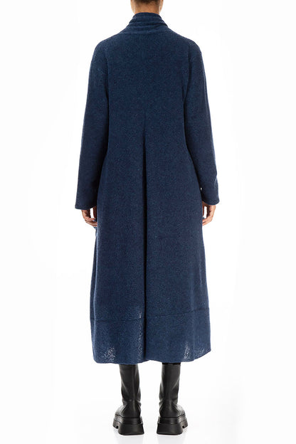 Long Open Blue Wool Cardigan