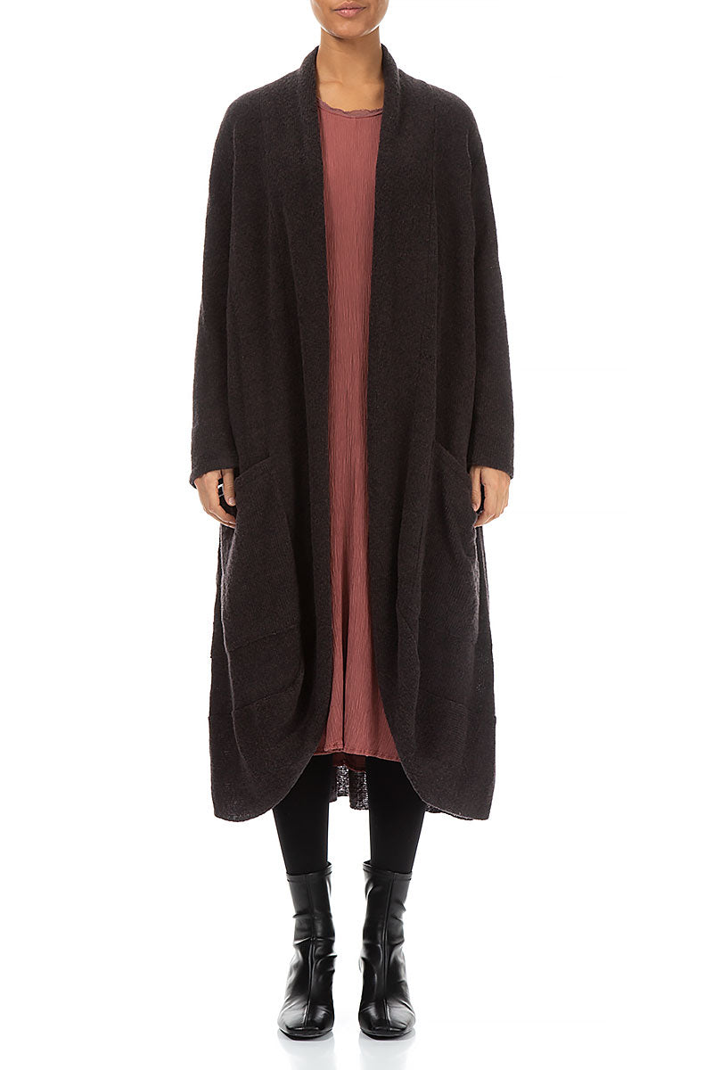 Long Open Chocolate Wool Cardigan